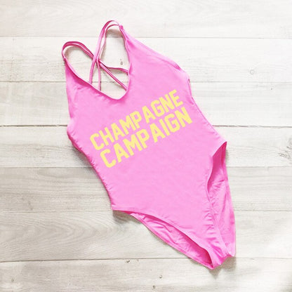 CHAMPAGNE CAMPAIGN Cross Back Swimwear Women One Piece Swimsuit Sexy Bodysuit Summer Bathing Suit maillot de bain femme Black