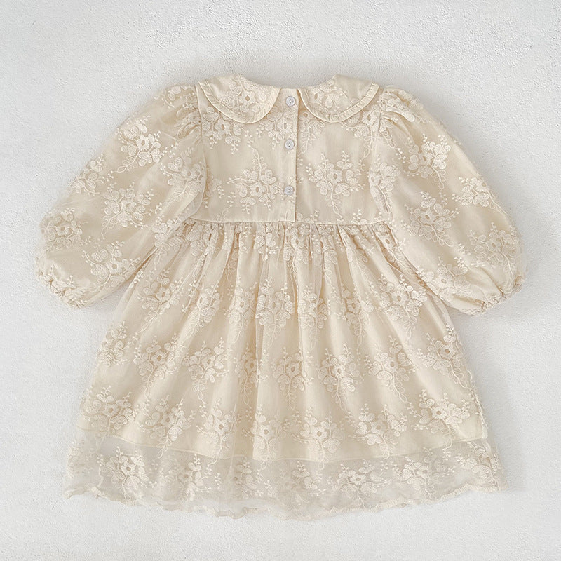 Girls' Dress Autumn New Style Lace Embroidered Princess Dress for Children Fashionable Spring and Autumn Skirt