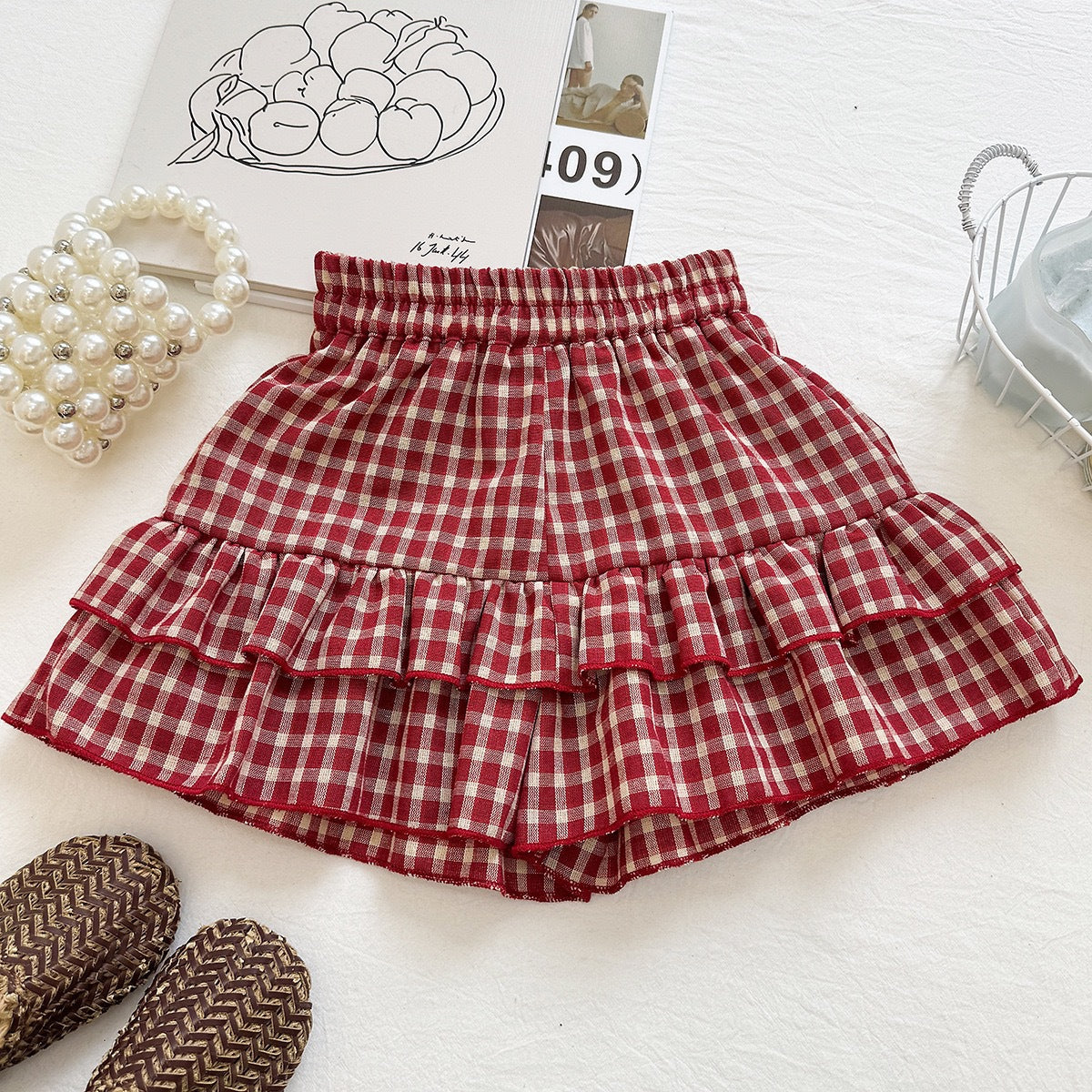 Summer Girls' Outfit Set Bow Polka Dot Sleeveless Top with Plaid Skirt Pants, Vintage Two-Piece Set