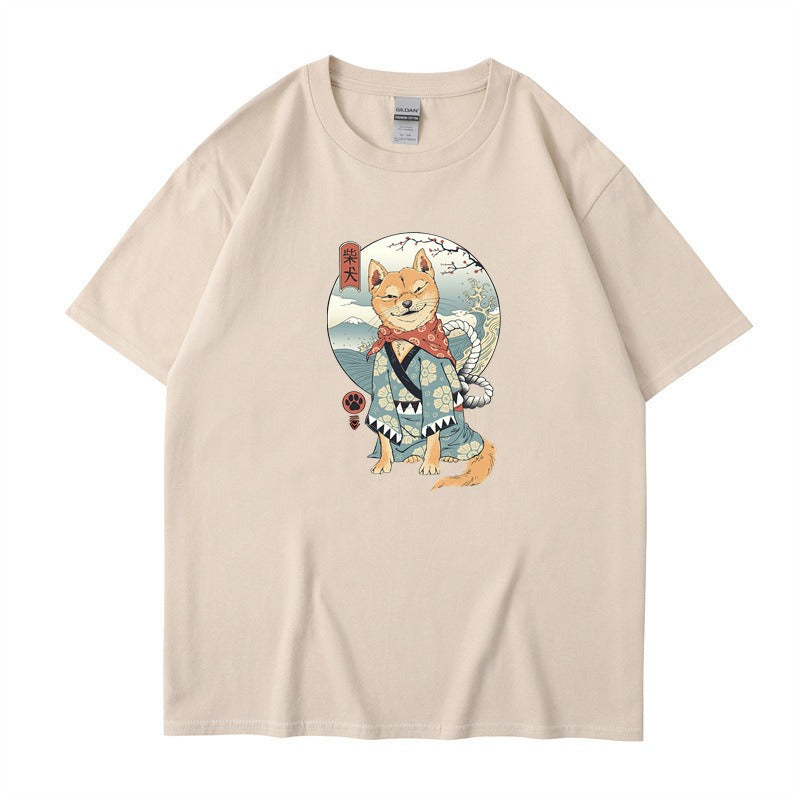 Chai Gou Ukiyo-e style round neck short sleeved casual top for men
