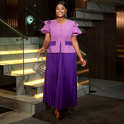 V-neck pleated skirt