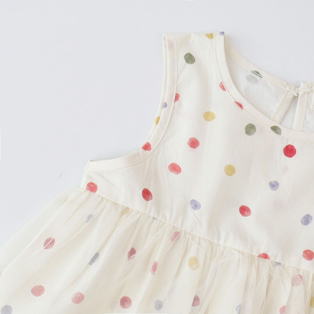 Children's Clothing Summer Girls' Sleeveless Colorful Polka Dot Set, Baby Girl Tank Top with Lace Two-Piece Outfit