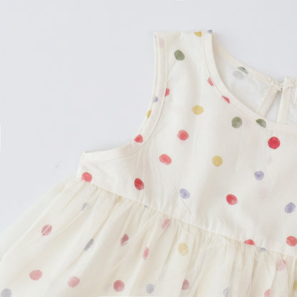 Children's Clothing Summer Girls' Sleeveless Colorful Polka Dot Set, Baby Girl Tank Top with Lace Two-Piece Outfit