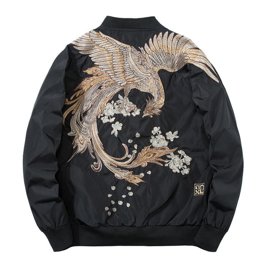 Street Style Yokosuka Embroidered Jacket Men's Ukiyo-e Phoenix Embroidery Baseball Jacket MA-1 Jacket
