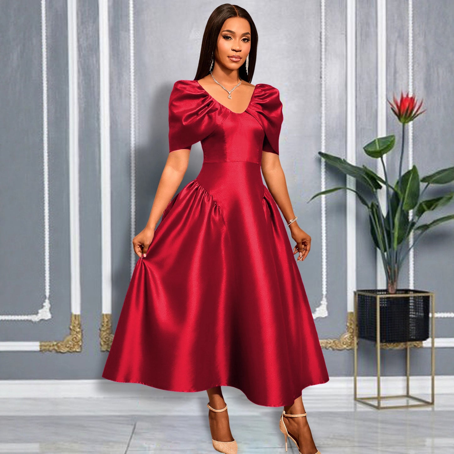V-neck A-line dress