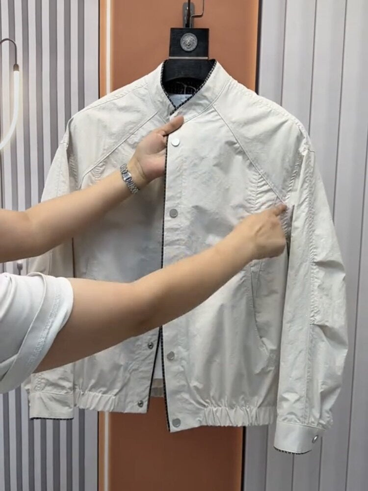 Men's  Casual Patchwork Layered Button Henley Collar Loose Fit Jacket