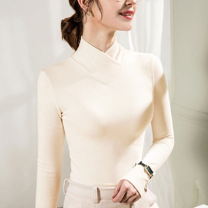 Autumn and Winter New V-neck Heaty De Rong Bottom Shirt for Women's Inner Layering Western Style Small Shirt Double sided Plush Thickened Warm Top