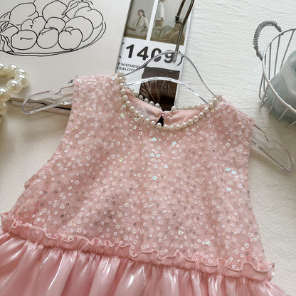 Summer Girls' Dress New Style Sequin Beaded Princess Dress Little Girl Birthday Gown Cake Skirt