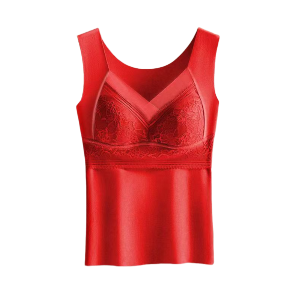 De Rong Warm Vest for Women Double sided Brushed with Chest Pads Slim Fit Bottom Heating Warm Underwear for Women
