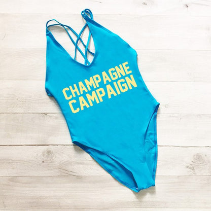 CHAMPAGNE CAMPAIGN Cross Back Swimwear Women One Piece Swimsuit Sexy Bodysuit Summer Bathing Suit maillot de bain femme Black