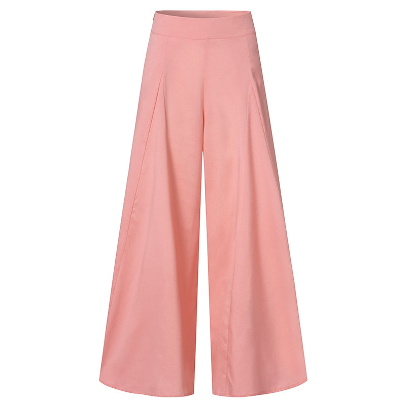 Pantalon élégant taille haute à jambes larges pour femme, style vintage printanier, coupe évasée, uni, fermeture éclair, palazzo