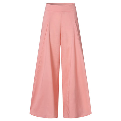 Pantalon élégant taille haute à jambes larges pour femme, style vintage printanier, coupe évasée, uni, fermeture éclair, palazzo