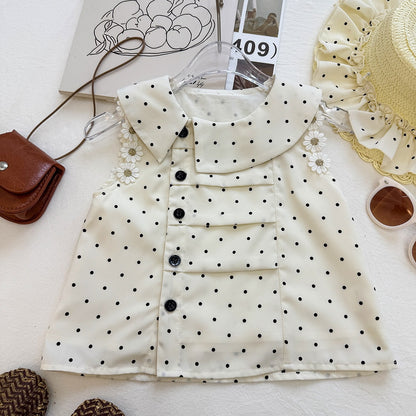 Cute Polka Dot Sleeveless Top with Ruffle Shorts Set for Girls, Summer  Two-Piece Outfit