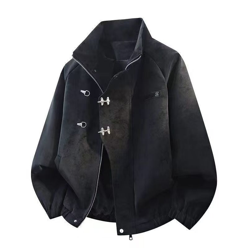 Retro Tie-Dye Lapel Leather Jacket for Men