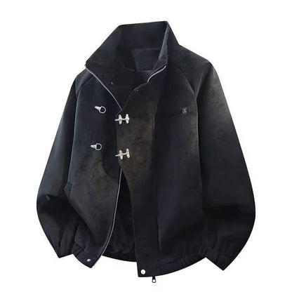 Retro Tie-Dye Lapel Leather Jacket for Men