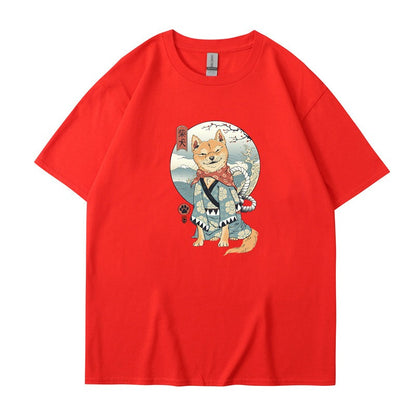 Chai Gou Ukiyo-e style round neck short sleeved casual top for men
