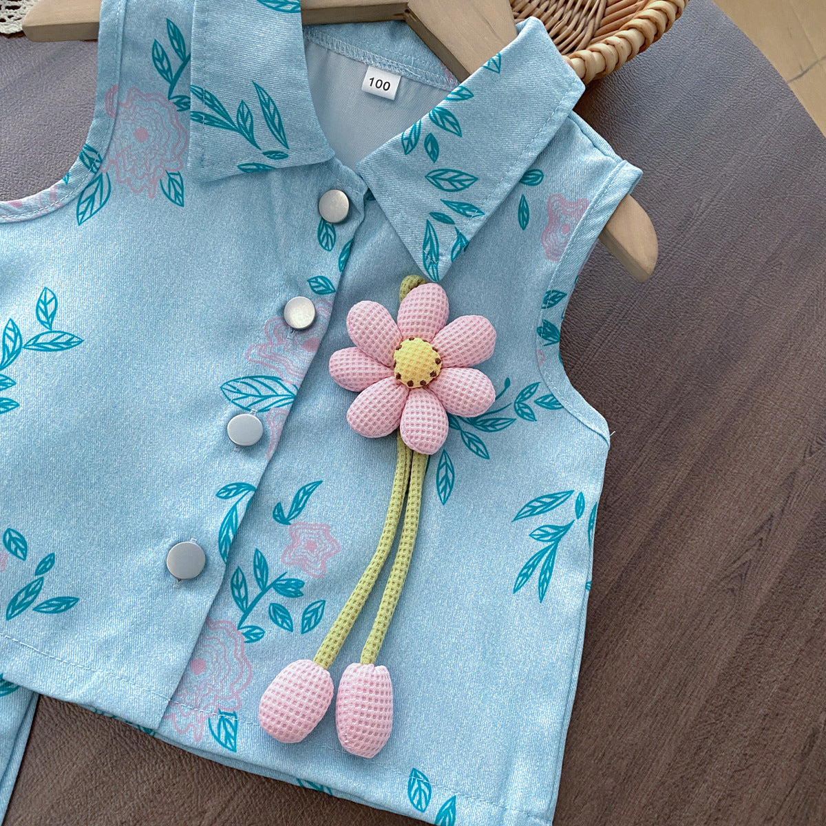 Cute Floral Print Set for Girls, Collarless Vest and Short Skirt Two-Piece Outfit, Summer Fashion Style