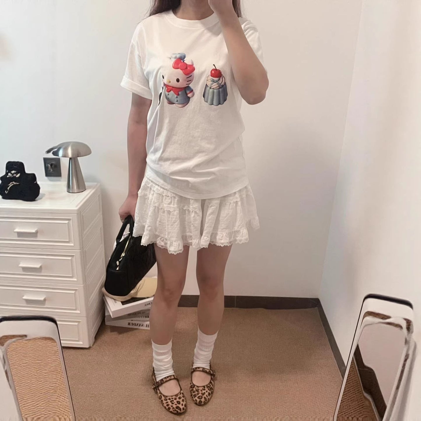Cute Sweet KT Cat Print Pure Cotton Short Sleeve T-Shirt