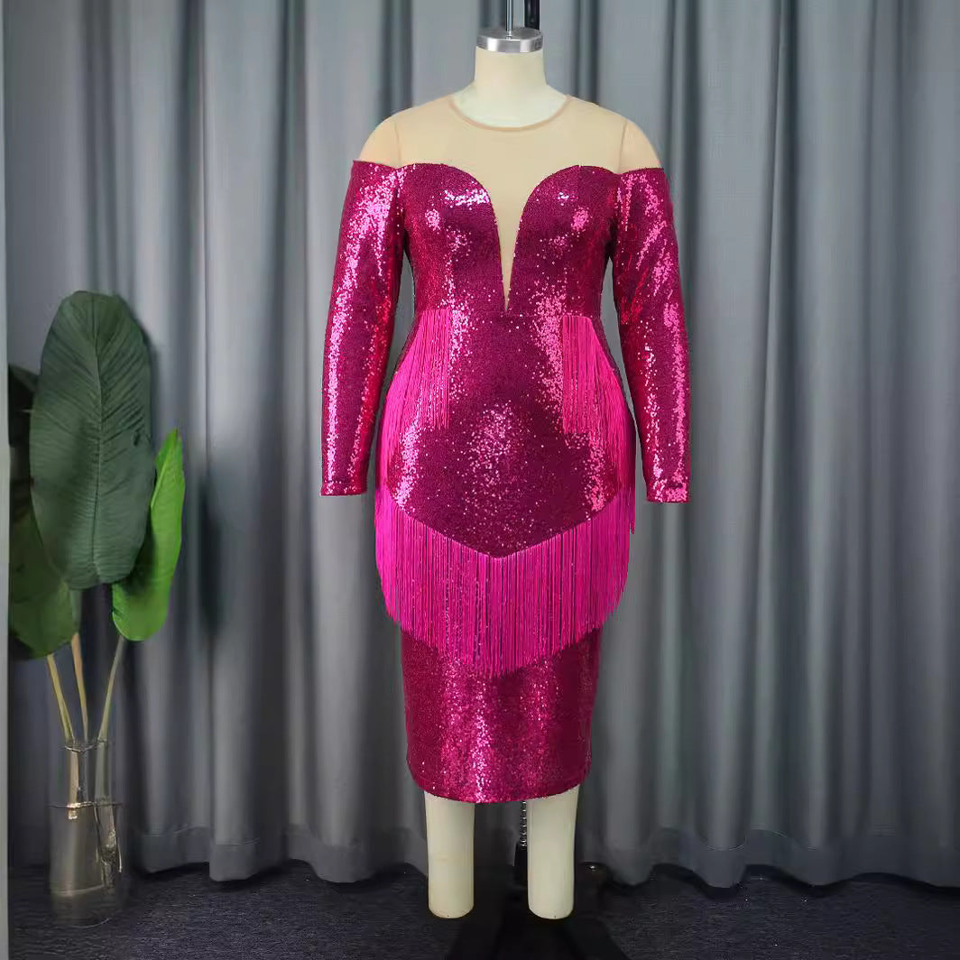 V-neck sequin dress