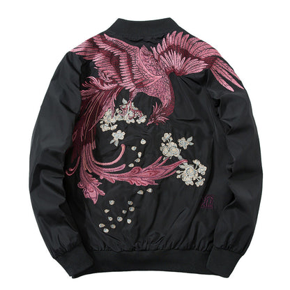 Street Style Yokosuka Embroidered Jacket Men's Ukiyo-e Phoenix Embroidery Baseball Jacket MA-1 Jacket