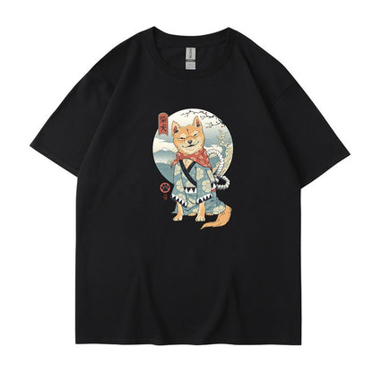 Chai Gou Ukiyo-e style round neck short sleeved casual top for men