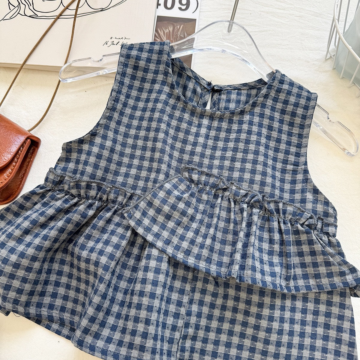 Summer Girls' Plaid Sleeveless Vest and Shorts Casual Sporty Two-Piece Set Fashion Foreign Trade