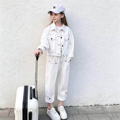 Girls' Cargo Outfit Fashionable Denim Two-Piece Set for Kids Spring and Autumn