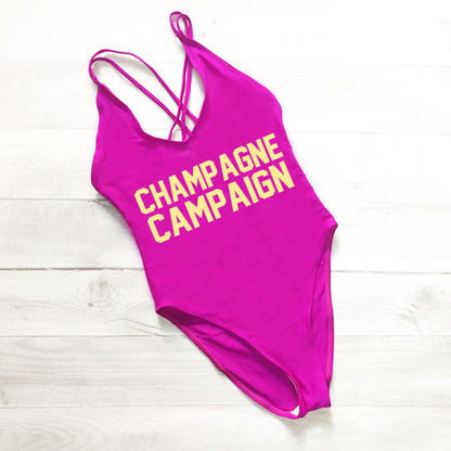 CHAMPAGNE CAMPAIGN Cross Back Swimwear Women One Piece Swimsuit Sexy Bodysuit Summer Bathing Suit maillot de bain femme Black