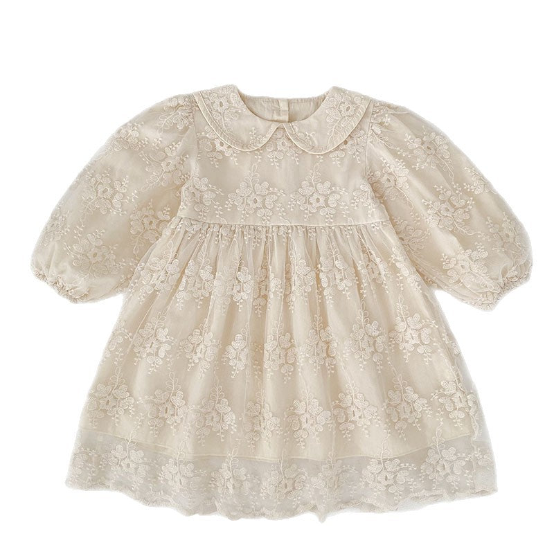 Girls' Dress Autumn New Style Lace Embroidered Princess Dress for Children Fashionable Spring and Autumn Skirt