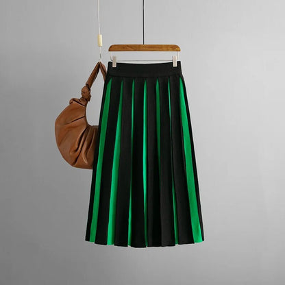 Knitted Long Skirt Women High Waist Black White Striped Contrast Color Sweater Skirt Faldas De Mujer Autumn Winter