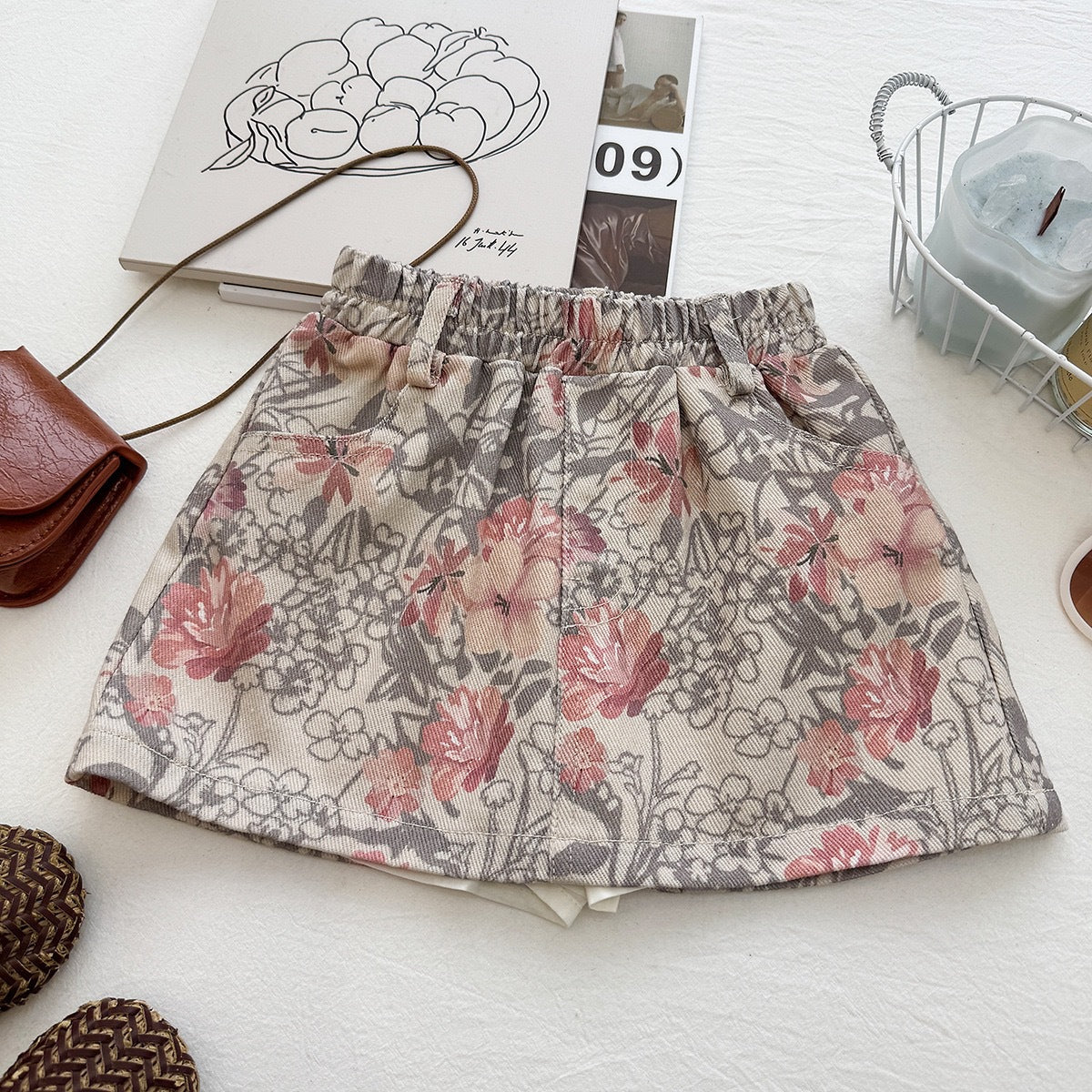 Casual Two-Piece Set for Girls Summer Floral Print Sleeveless Zipper Top and Skirt Pants Sporty Style Outfit
