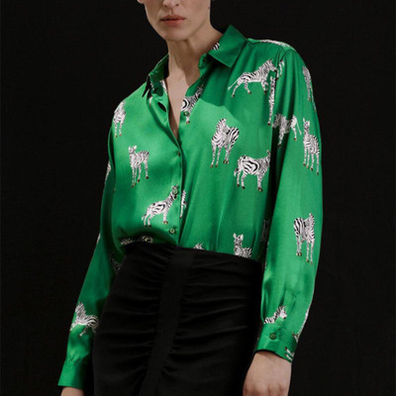Women Satin Blouse Long Sleeve Zebra Print Shirts Vintage Office Ladies Tops Femme Chandails Za  Fashion Blusa De Mujer Ins