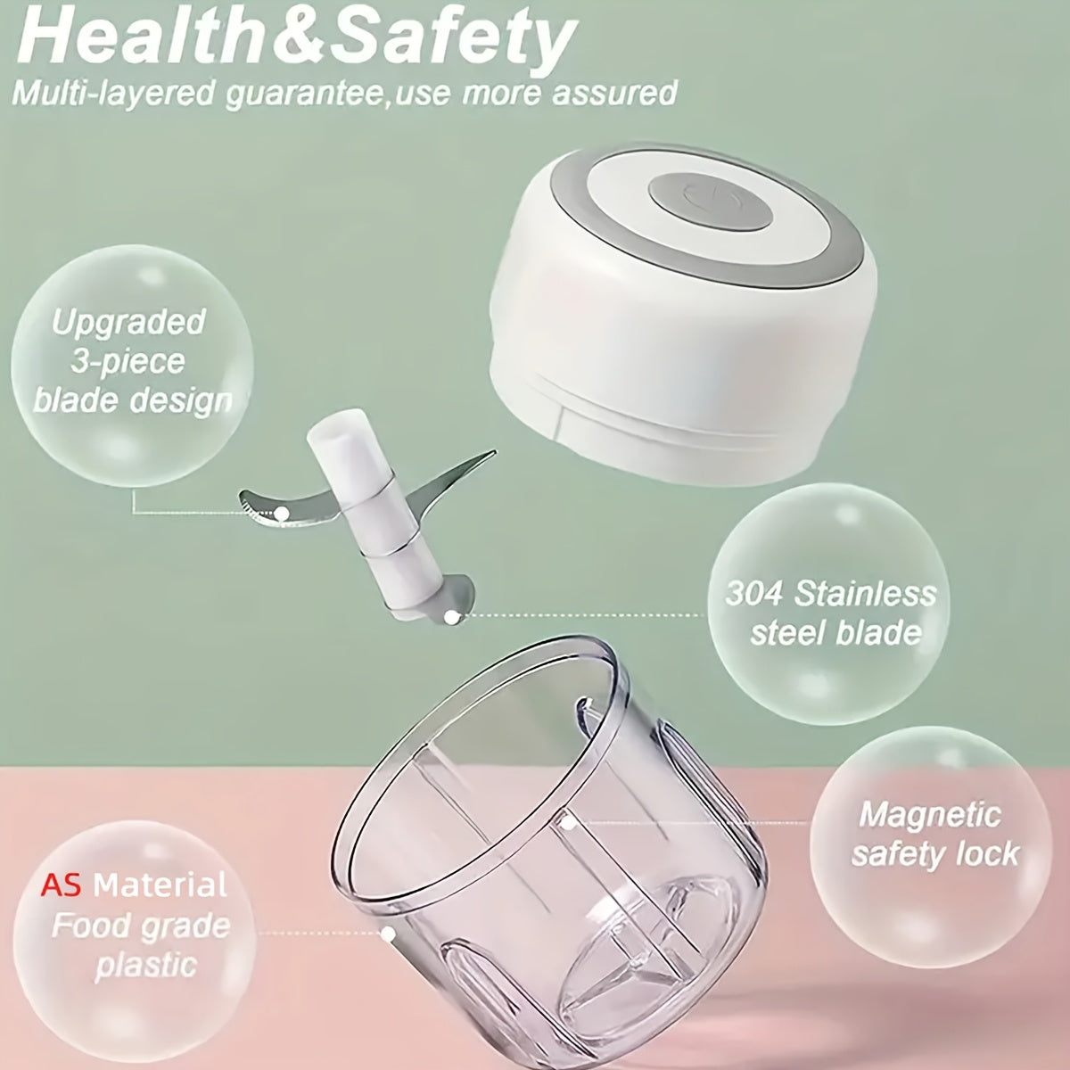Electric Food Chopper (280ml), Mincer Electric Food Processor, Cordless Meat Grinder. Portable, Rechargeability, Suitable for Vegetables, Peppers, Onions, Seasonings, Nuts