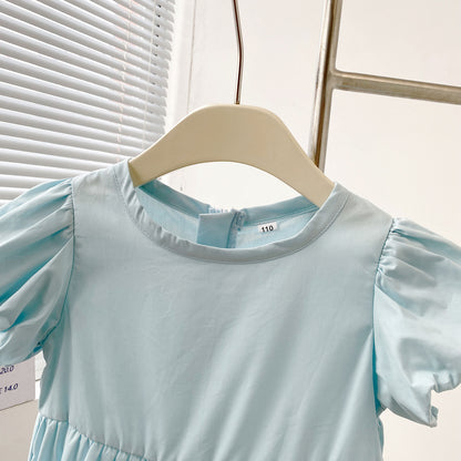 Charming Children's Summer Dress for Girls with Bubble SleevesFashionable Kids Clothing