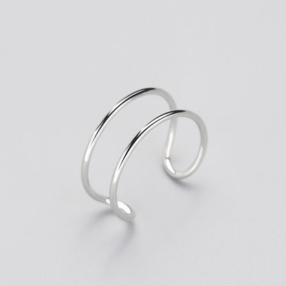 Minimalist Geometric Double line Adjustable Ring Genuine 925 Sterling Silver Trendy Fine Jewelry For Charm Women Bijoux