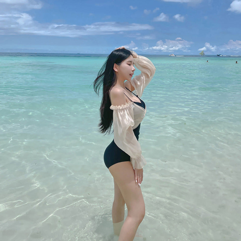 Beachwear Solid Color Sleeveless Triangular Cut Bodysuit Swimwear