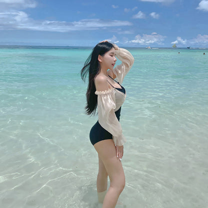 Beachwear Solid Color Sleeveless Triangular Cut Bodysuit Swimwear