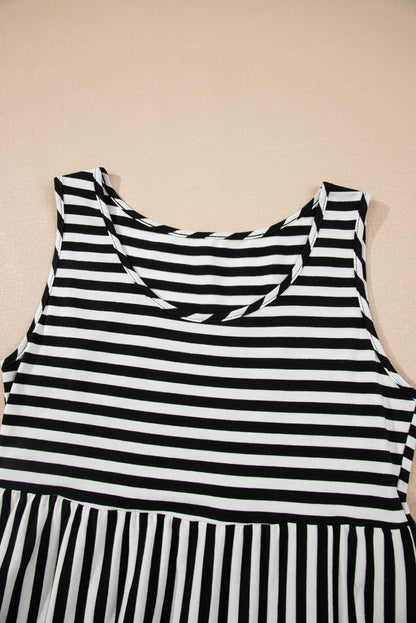 Black Stripe U Neck Sleeveless Loose Fit Mini Dress