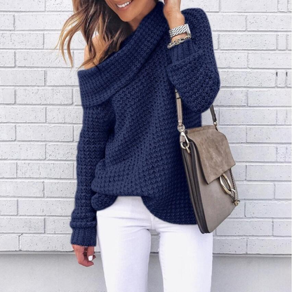 Chic Autumn/Winter Women's Solid Color High Neck Knit Sweater E Style Top