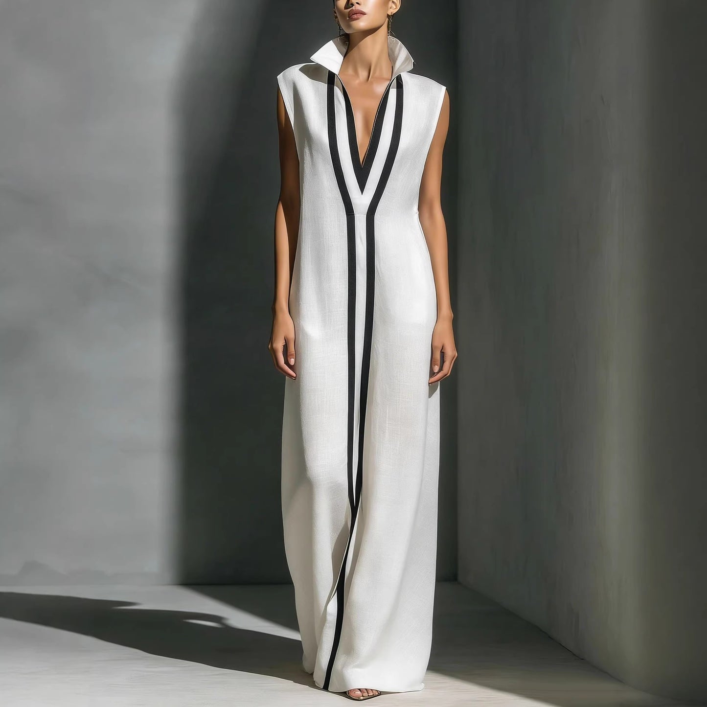 V-neck contrasting dress