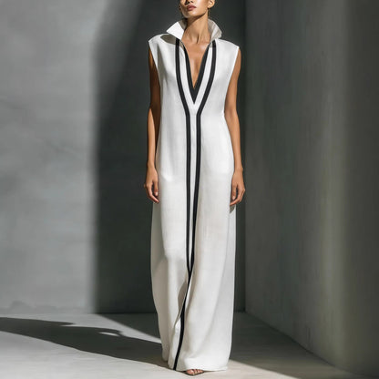 V-neck contrasting dress