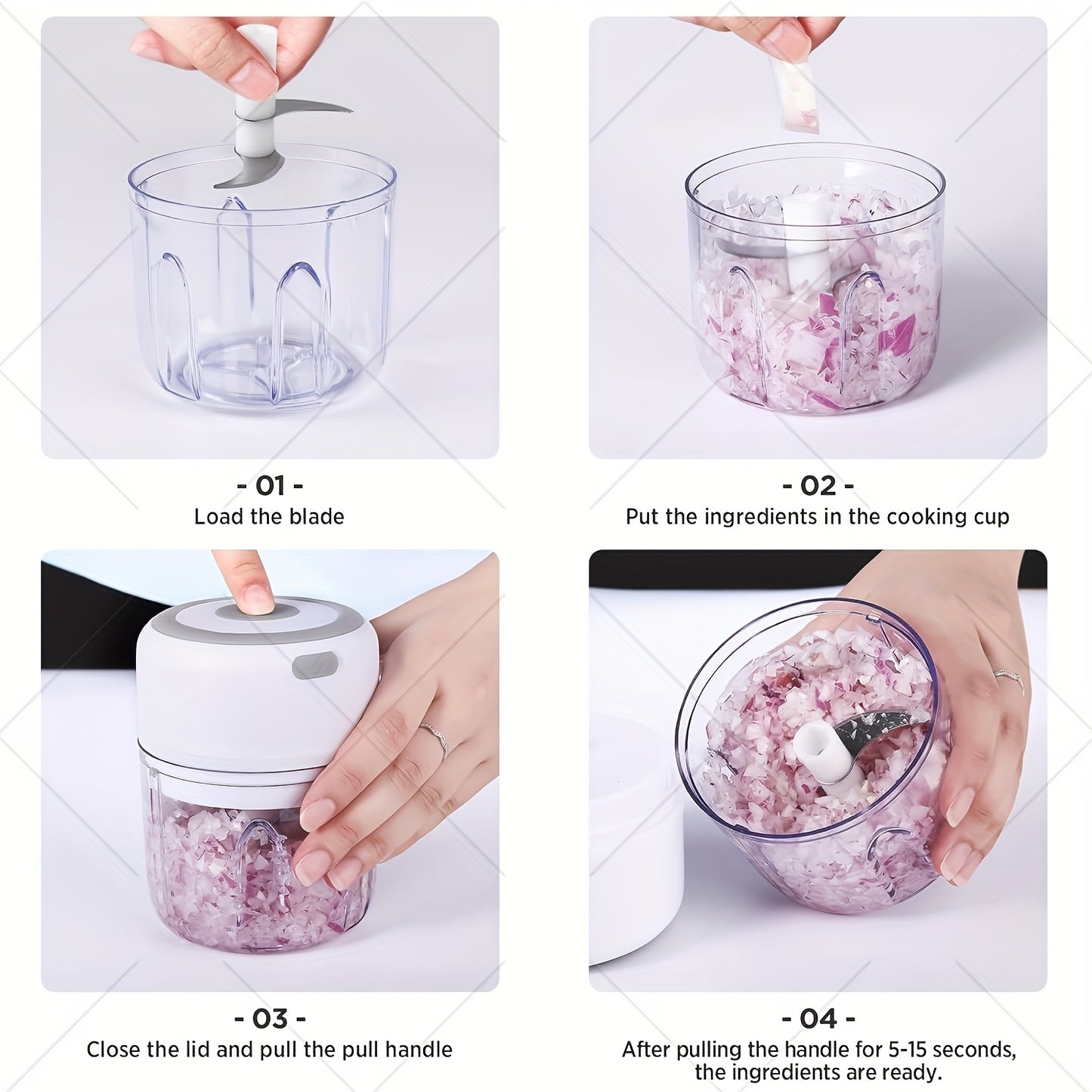 Electric Food Chopper (280ml), Mincer Electric Food Processor, Cordless Meat Grinder. Portable, Rechargeability, Suitable for Vegetables, Peppers, Onions, Seasonings, Nuts
