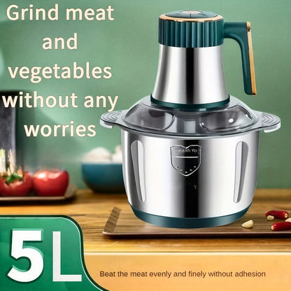 5-Liter Stainless Steel Electric Meat Grinder - 5-Speed Multifunctional Kitchen Machine, Heavy-Duty Equipment for Home Cooking and Parties, 220V Battery Not Required C Plug | Modern Appliance & Durable Tool
