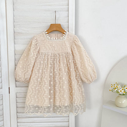Girls' Princess Dress Autumn New Style Children's Clothing Baby Girl Tulle Dress Lace Embroidery Long Sleeve Girl Dress