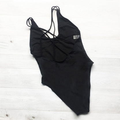 CHAMPAGNE CAMPAIGN Cross Back Swimwear Women One Piece Swimsuit Sexy Bodysuit Summer Bathing Suit maillot de bain femme Black