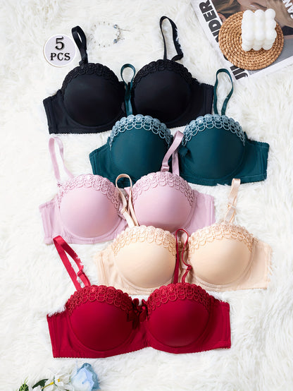5pcs Lingerie Set with Butterfly, Underwire Bra and Panties, Non-Slip Fashion Sexy Women's Underwear