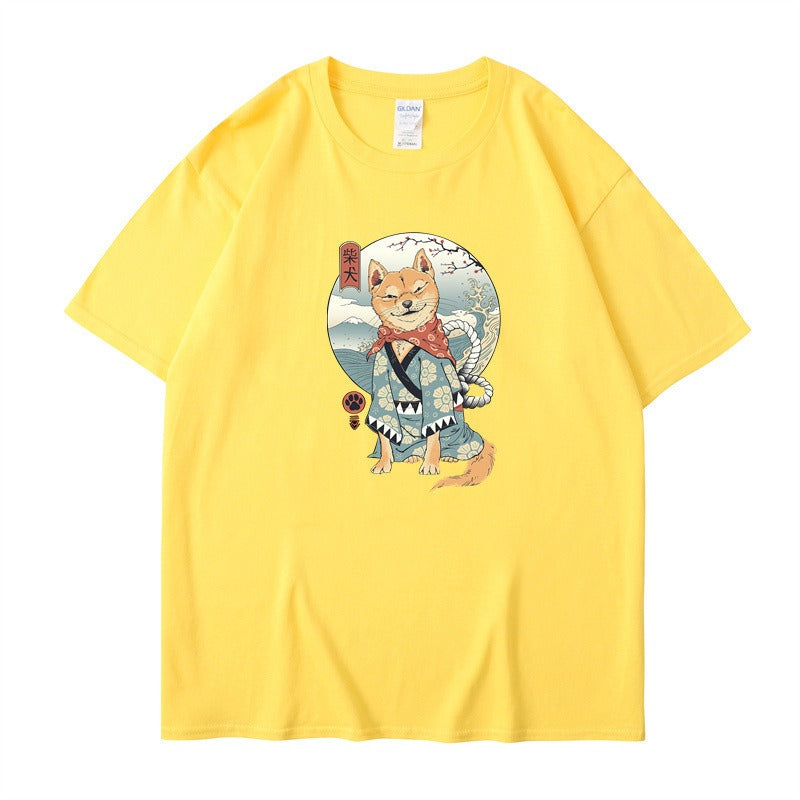 Chai Gou Ukiyo-e style round neck short sleeved casual top for men