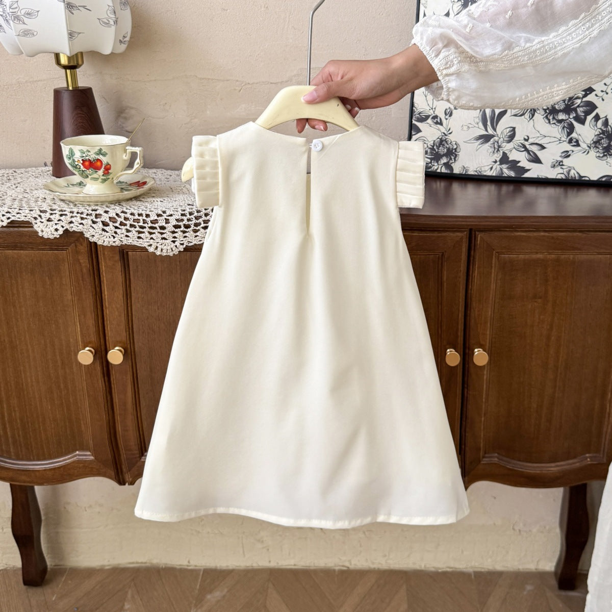 Flower Pleated Flutter Sleeve Long Dress for GirlsElegant and Beautiful, Summer Dress