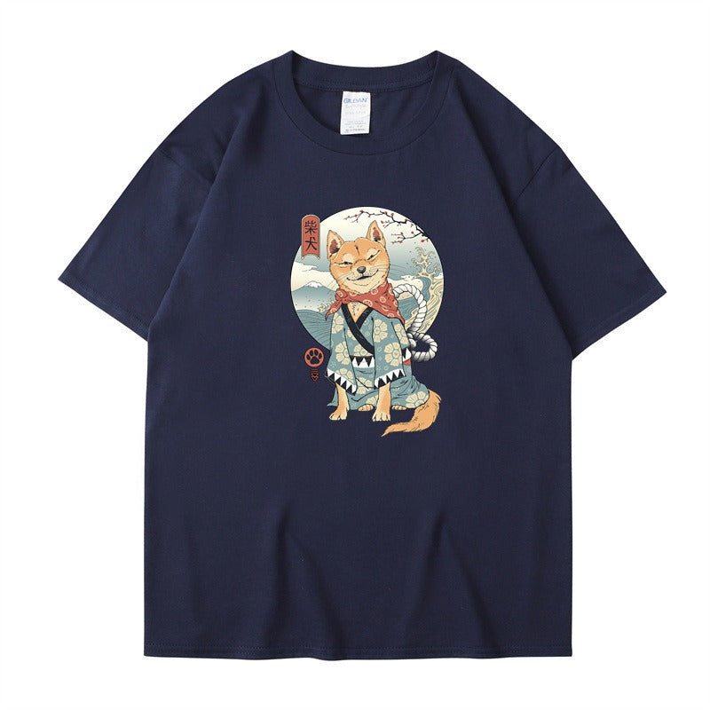 Chai Gou Ukiyo-e style round neck short sleeved casual top for men