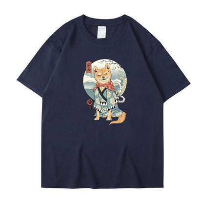 Chai Gou Ukiyo-e style round neck short sleeved casual top for men